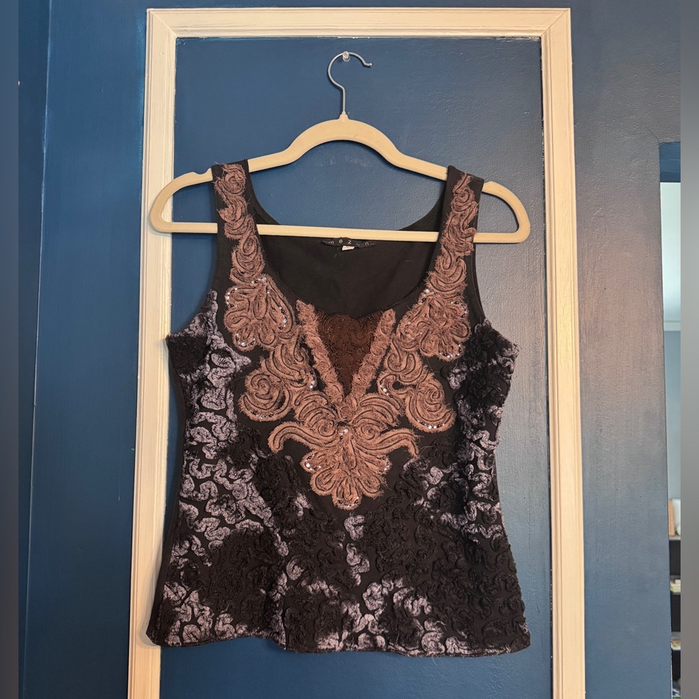 Vintage Mezon Textured Tank with Beading Detail Grunge Alternative